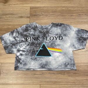 Pink Floyd T-Shirt - Black and Gray Tie-Dye Large Cropped